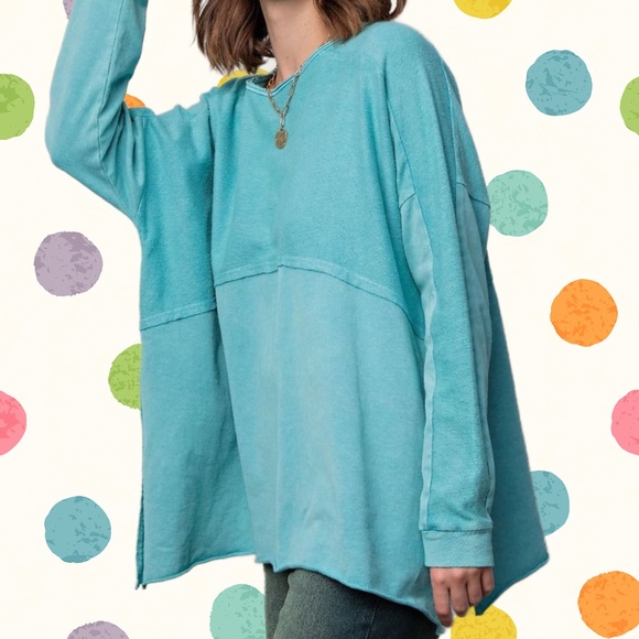 EASEL "The Good Life" Lightweight Terry Knit Tunic, High Side Slits, Raw Details - Picture 10 of 14